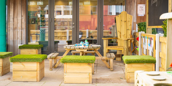 Outdoor seating area at Trefonen C.E. Primary School