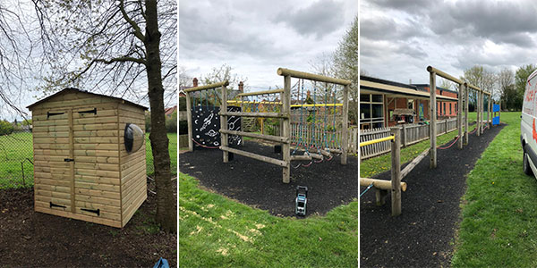 Outdoor play equipment at Tilston Primary School