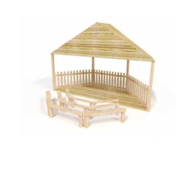 6m sheltered half hex stage with seating